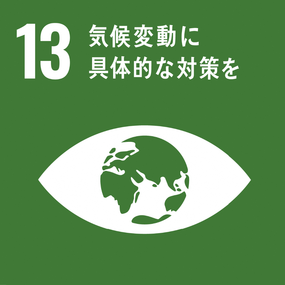 「13.気候変動に具体的な対策を」の文字と、目のイラストの瞳の部分が地球になっているSDGs目標13のアイコン