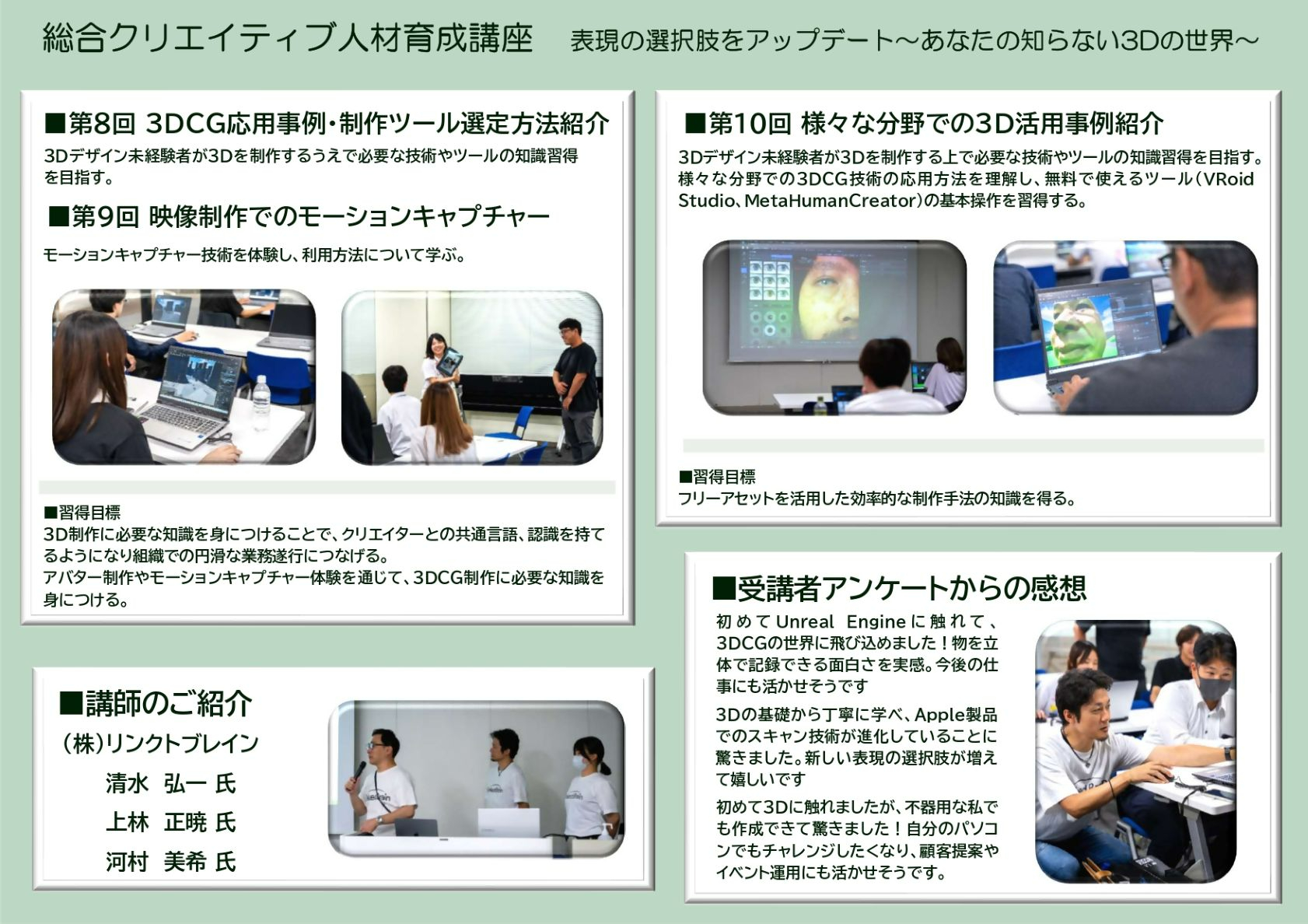 総合クリエイティブ人材育成講座第8回から10回の概要
