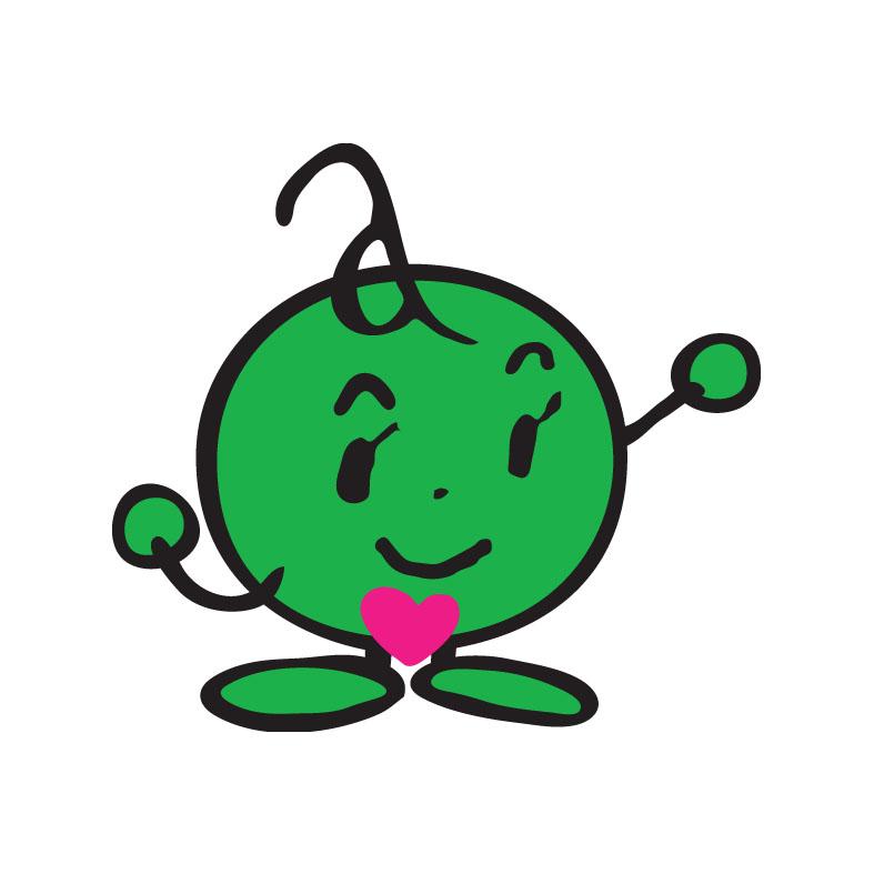 胸元にピンクのハートマークを抱えて笑顔で両手を広げて立つこどもエコクラブキャラクター あったかハートのイラスト