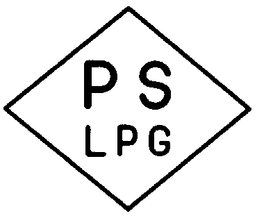 菱形の枠内に大きく配置されたPとSの文字の下にLPGが整然と並ぶPSLPGマーク