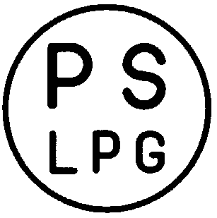 円形の枠内に大きく配置されたPとSの文字の下にLPGが整然と並ぶPSLPGマーク