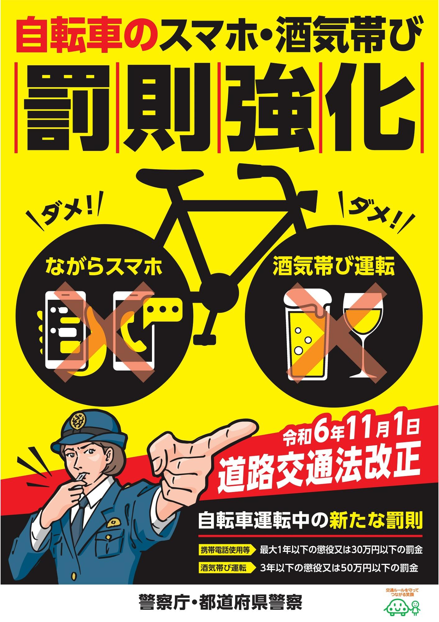 自転車のスマホ・酒気帯び罰則強化のチラシ表