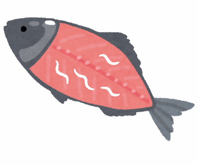 開きにされた魚の身の部分に、4匹の白いアニサキスが見えるイラスト