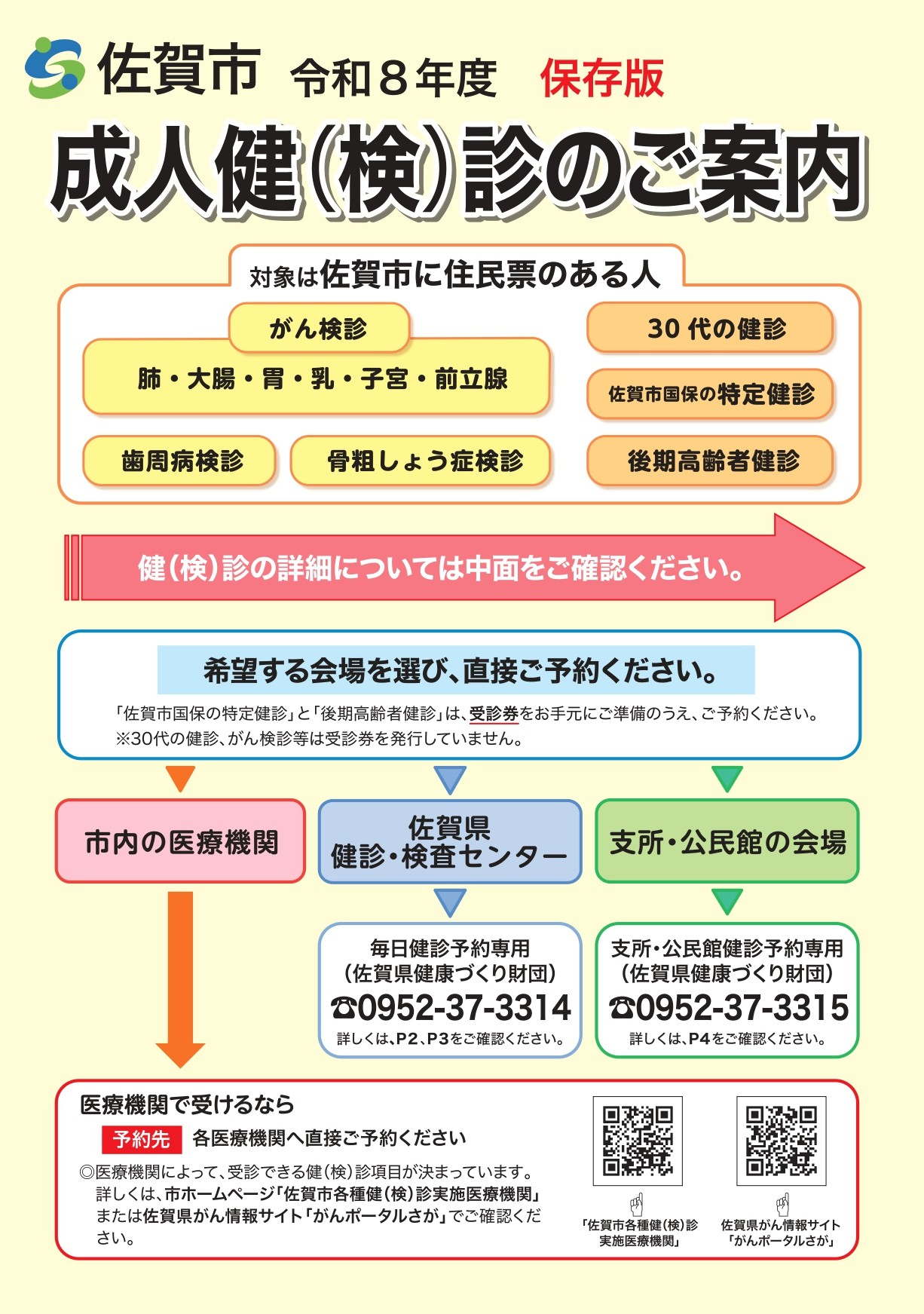 令和8年度成人健診のご案内のリーフレット