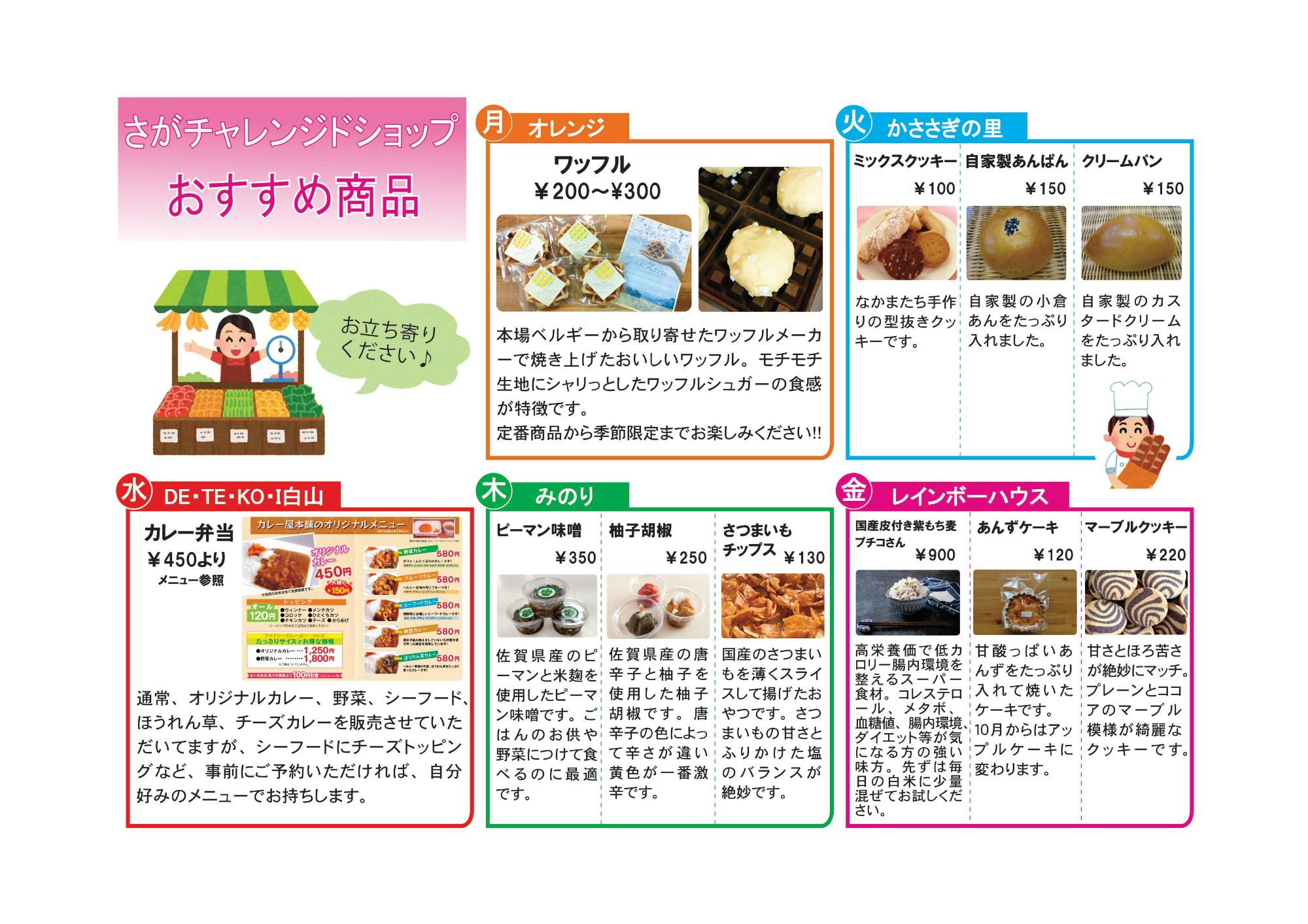 各商品の特徴が記載された2023チャレンジドショップおすすめ商品紹介の画像
