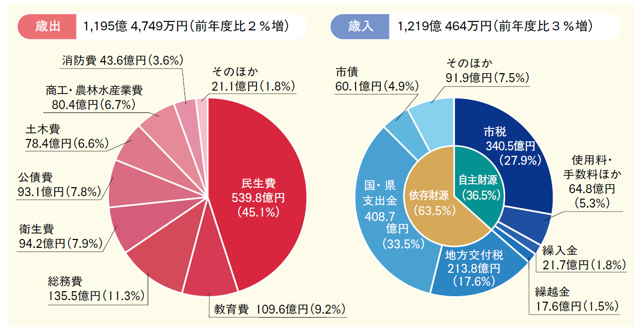 歳出と歳入の円グラフ