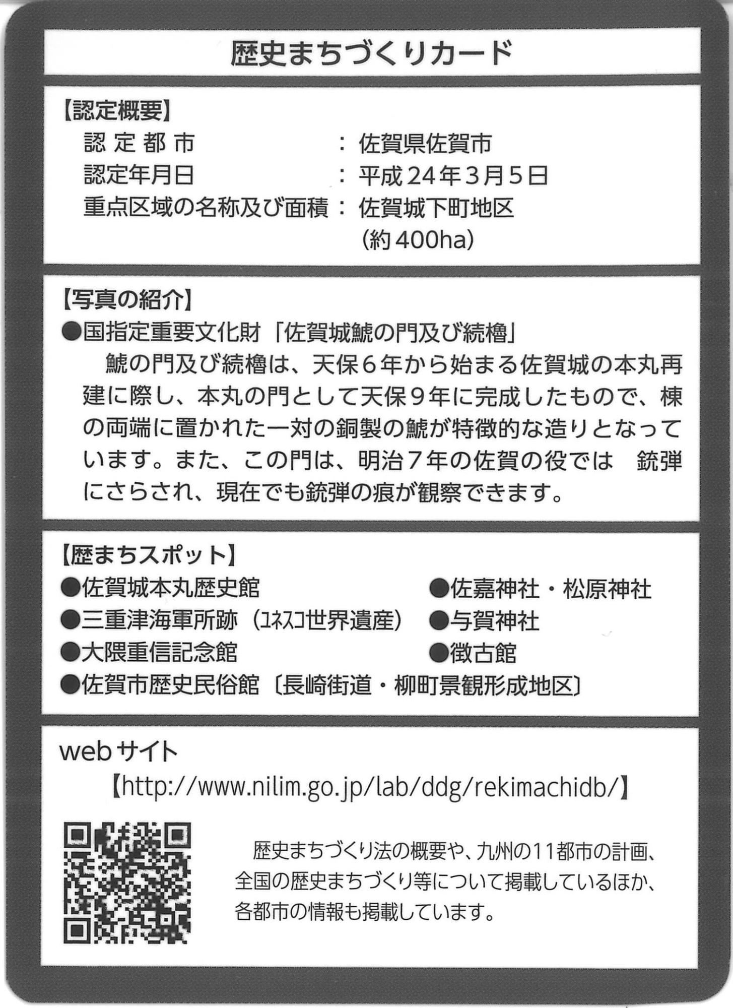 歴史まちづくりカード(裏面)