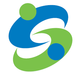 アルファベットの「S」をモチーフに、青色と黄緑色の曲線が上下から重なり合うように構成され、それぞれの先端に丸いドットが配置された、流線的で躍動感のあるデザインが特徴的な市章のイラスト