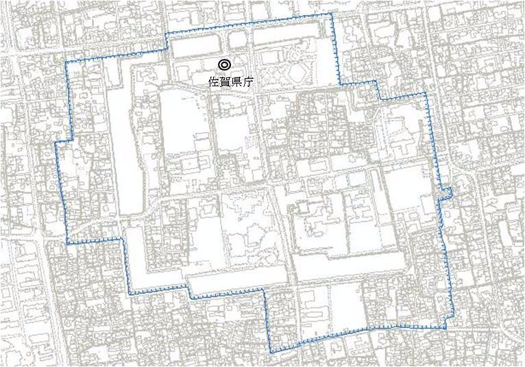 高度地区位置を青い線で囲んだ地図