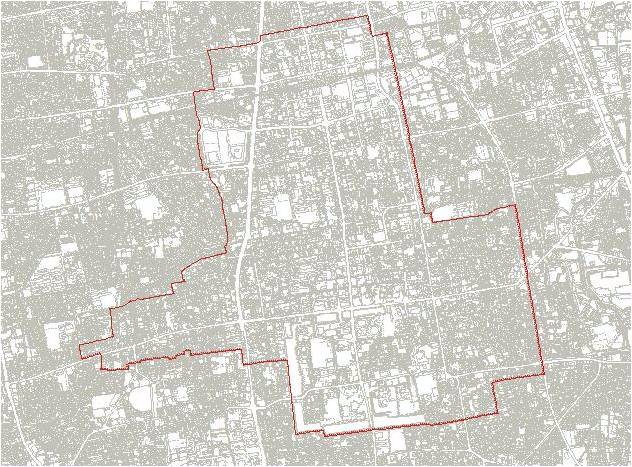 準防火地域を赤い線で囲んだ位置図