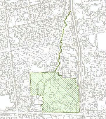 神野公園風致地区位置を緑色の斜線で強調した地図