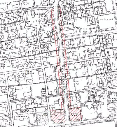 防火地域を赤い枠で示した位置図