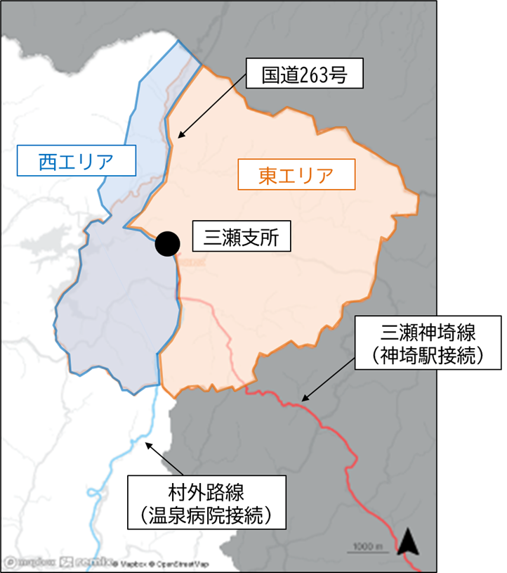 三瀬デマンド運行エリア図