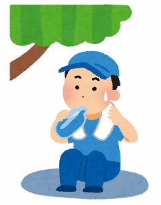 木陰で涼みながら水分補給する人のイラスト